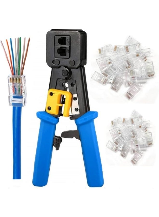 موثوقية التنبؤ أداة تجعيد RJ45 أداة تجعيد إيثرنت لموصلات Cat6 Cat5 Cat5e RJ45 Pass Through وموصلات RJ12 Ends تأتي مع 50 قطعة من موصلات RJ45 Cat6 - Image 1